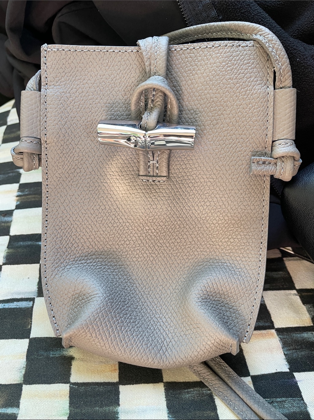 Longchamp Gray Pebbled Leather Crossbody Phone Pouch With Toggle